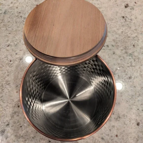 Uncommon James Hammered Copper Containers with Wooden Lids - Picture 3 of 5